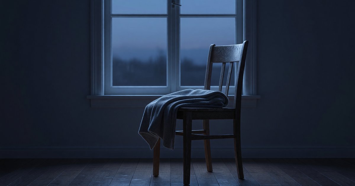 An empty wooden chair by a dusk window