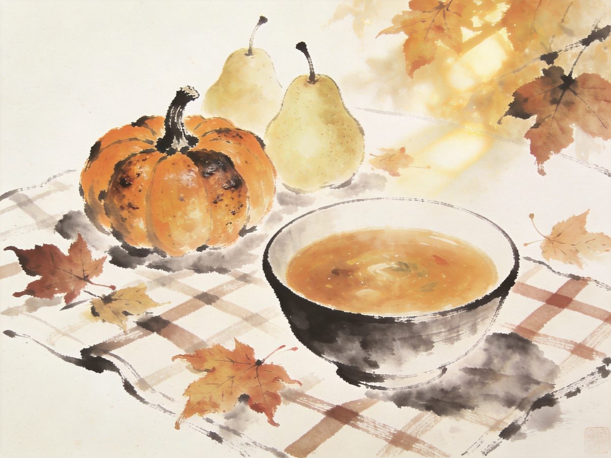 A warm bowl of roasted squash and pear