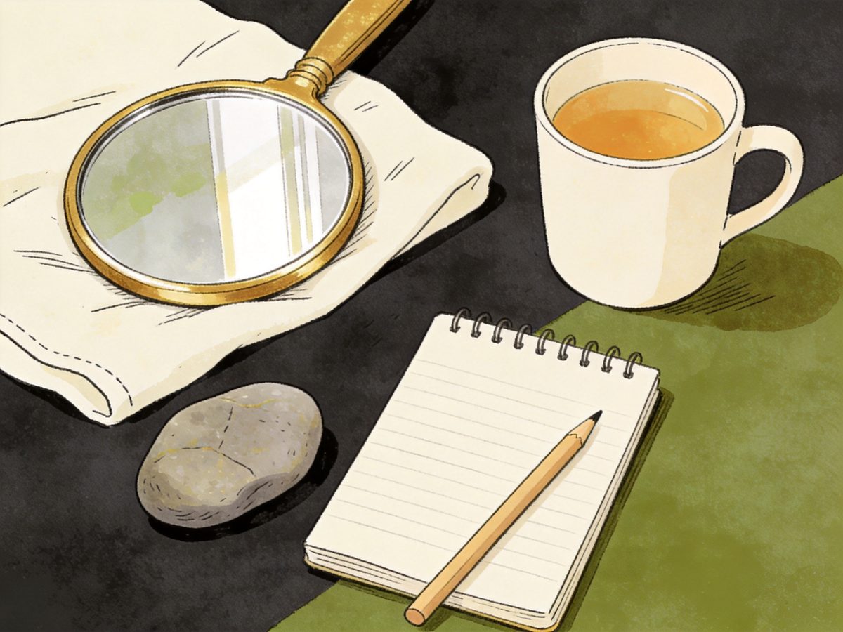 A blank notepad, pen, and tea on a calm desk