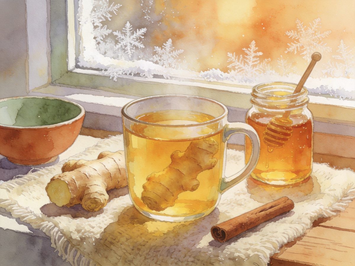 A mug of ginger tea with fresh ginger slices
