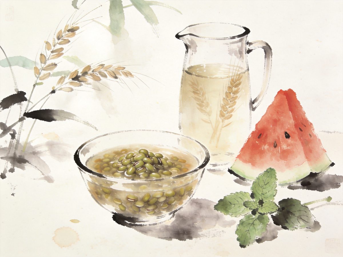 Cucumber, mint, and a glass of cooling tea