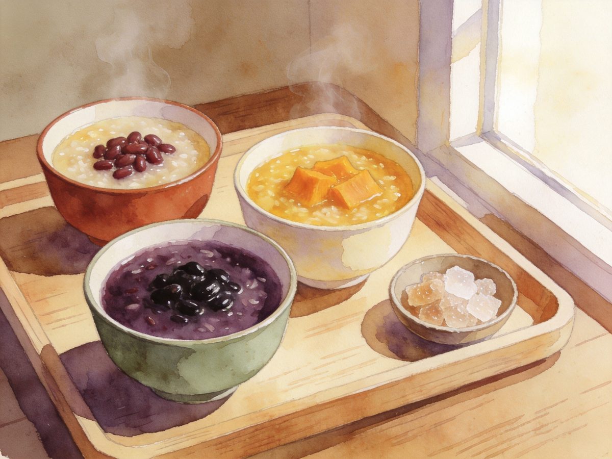 Sweet Congee: Red Bean, Pumpkin and Black Rice Bowls