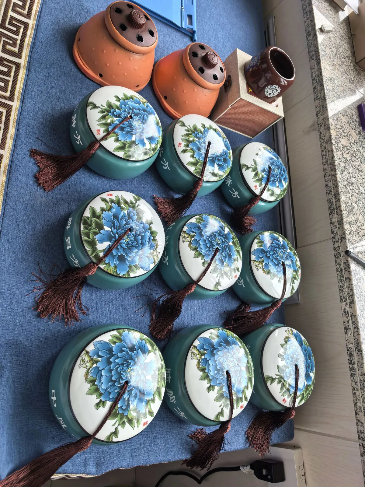 Traditional Chinese medicine herbal storage jars and wellness supplies